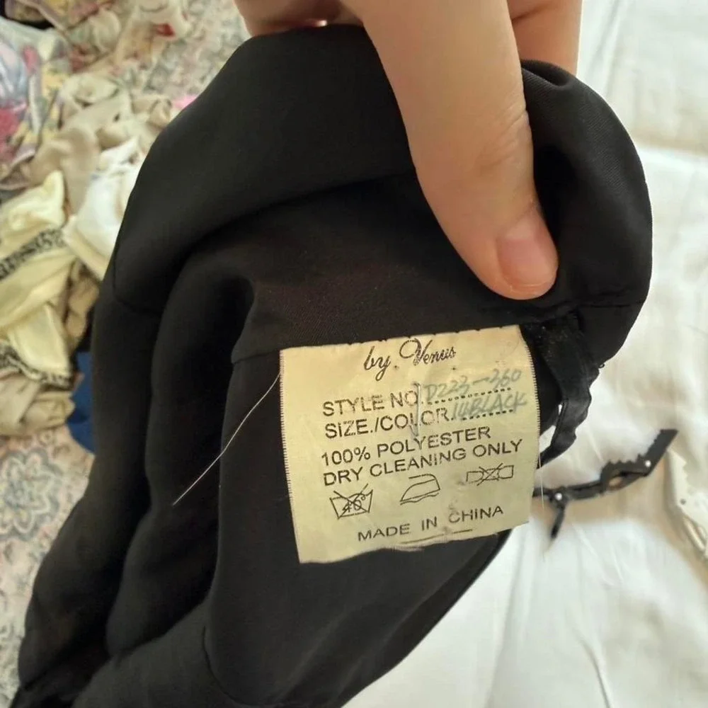 Vintage By Venus Black Satin‎ Halter Gown w/ Beaded Waist — Size 8